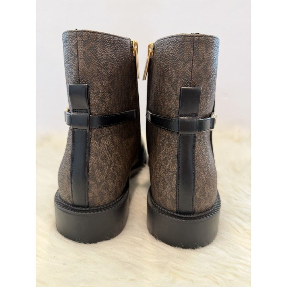 Michael Kors Mandy Block Heel Booties Black Brown Monogram Size 11M New - Picture 11 of 16